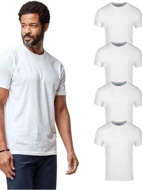 Men's White 4 Pack Crew Neck Short Sleeve Fitted Style Soft Poly Blend T Shirts